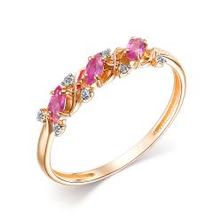 Золотое кольцо АЛЬКОР 15263-103 с бриллиантом и рубином 15263-103 фото
