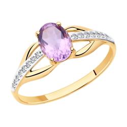 Золотое кольцо Diamant 51-310-00256-4 с фианитом и аметистом 51-310-00256-4 фото