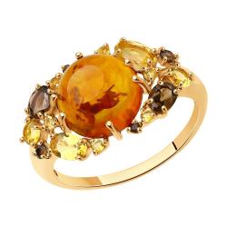 Золотое кольцо SOKOLOV 714349 с цитрином, янтарём и раухтопазом 714349 фото