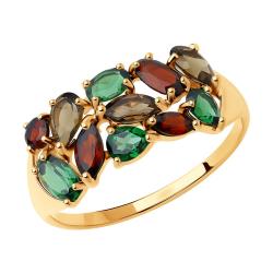 Золотое кольцо SOKOLOV с ситаллом цвета Кварц зеленый и миксом камней 714681 714681 фото