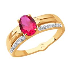 Золотое кольцо SOKOLOV 715235 с фианитом и рубиновым корундом 715235 фото