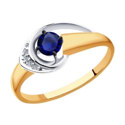 Золотое кольцо Diamant 51-210-00540-1 с бриллиантом и сапфиром 51-210-00540-1 фото