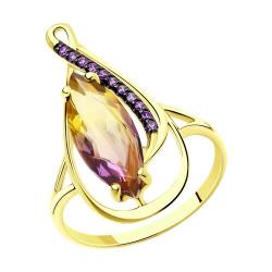 Кольцо из лимонного золота Diamant с ситаллом цвета Аметрин и фианитом 53-310-00761-2 53-310-00761-2 фото