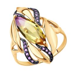 Золотое кольцо SOKOLOV с ситаллом цвета Аметрин и фианитом 714779 714779 фото