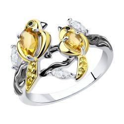 Серебряное кольцо с элементом лимонного серебра SOKOLOV с цитрином и фианитом 92011502 92011502 фото