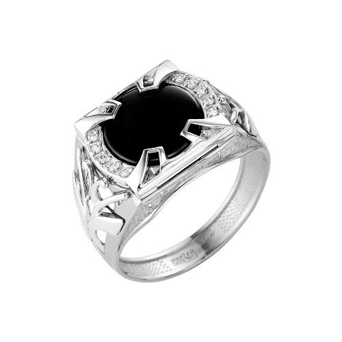Серебряное кольцо Караваевская ювелирная фабрика 41-0181ю с ониксом и цирконием