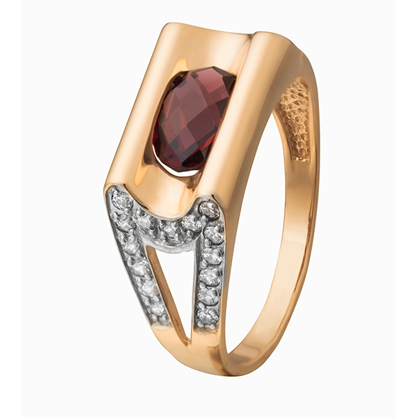 Золотое кольцо Александра кл1351-2ск с фианитом и гранатом