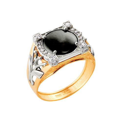 Золотое кольцо Караваевская ювелирная фабрика 41-0141 с ониксом и цирконием