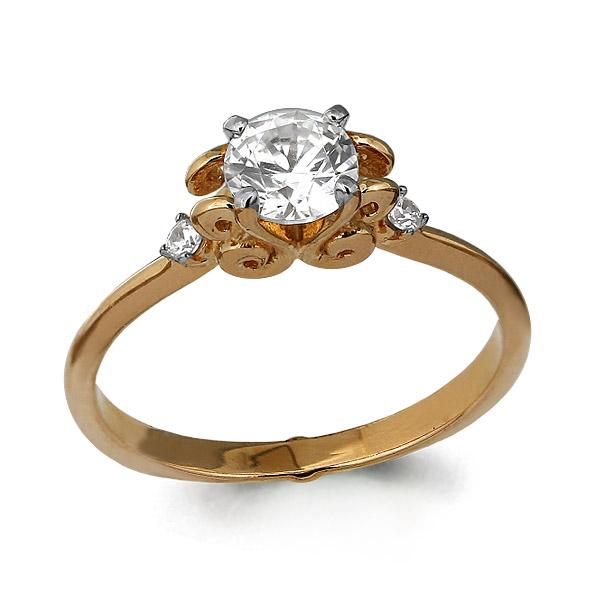 Золотое кольцо AQUAMARINE 66318А с фианитом