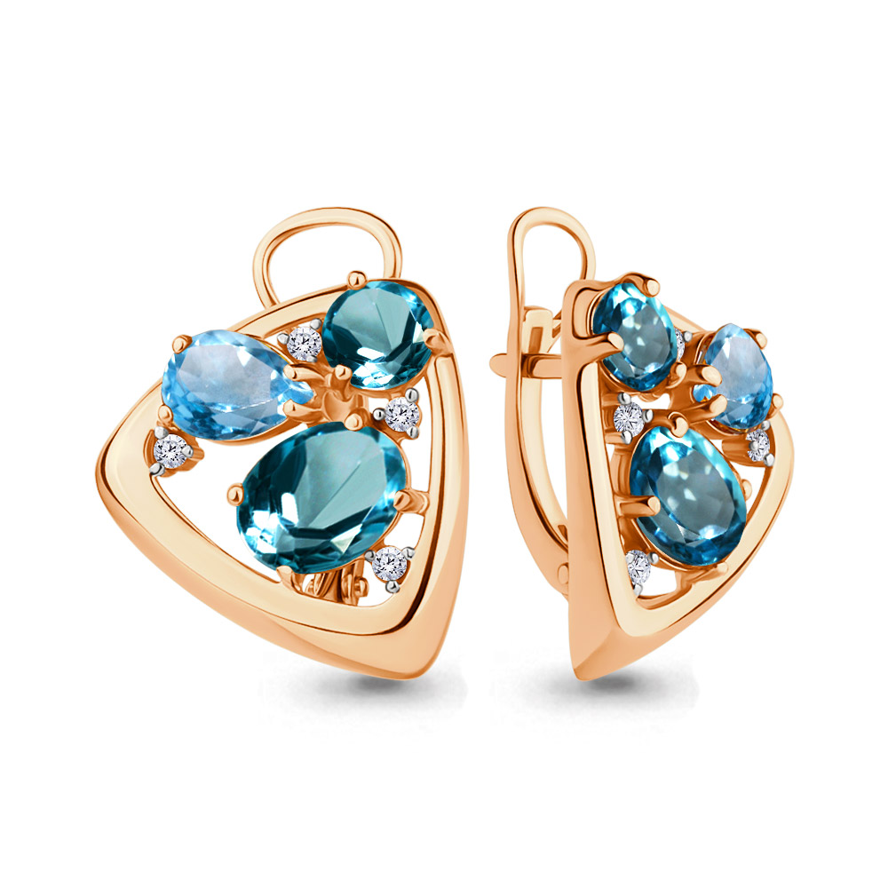 Серьги из золочёного серебра AQUAMARINE А4706762-п с топазом, фианитом и Лондон топазом