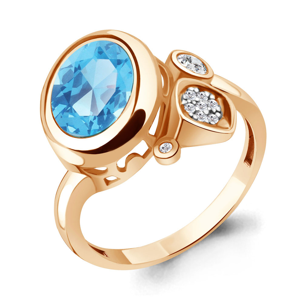 Кольцо из золочёного серебра AQUAMARINE А6902788А-п с фианитом и турмалином