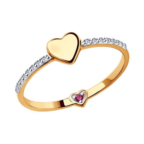 Золотое кольцо SOKOLOV 017520 с фианитом и рубиновым корундом