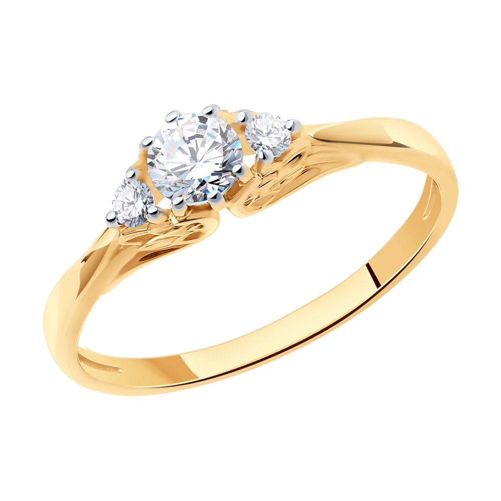 Золотое кольцо Крылья SOKOLOV с фианитом 018756