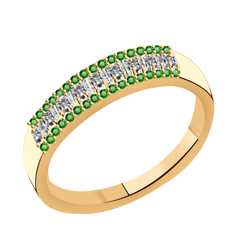 Золотое кольцо ТД Эстет 01К215948-6 с фианитом и гидротермальным изумрудом