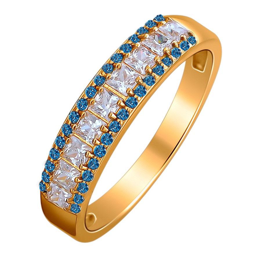 Золотое кольцо ТД Эстет 01К215948-7 с фианитом и гидротермальным сапфиром