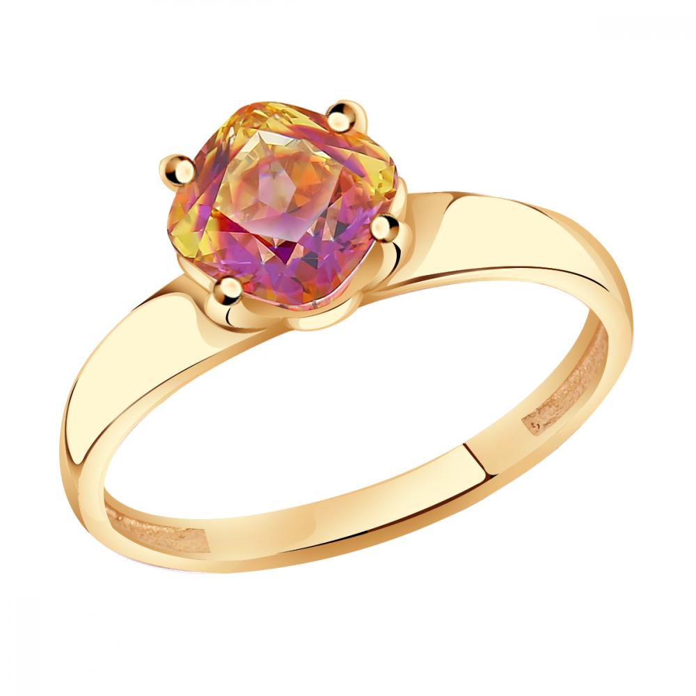 Золотое кольцо Золотые узоры 06-51-0022-09 с кристаллом Swarovski