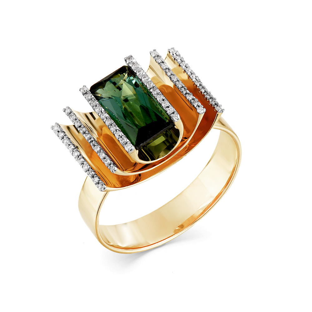 Кольцо из лимонного золота Мастер Бриллиант 06M1-308053-00-18 с бриллиантом и турмалином