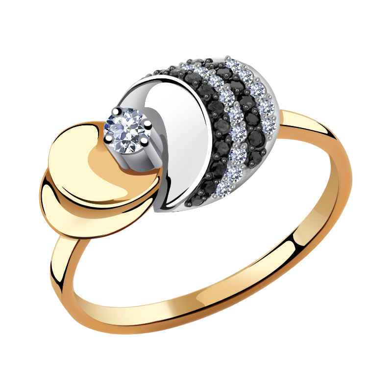 Золотое кольцо Александра 1010111сбк с бриллиантом и чёрным бриллиантом