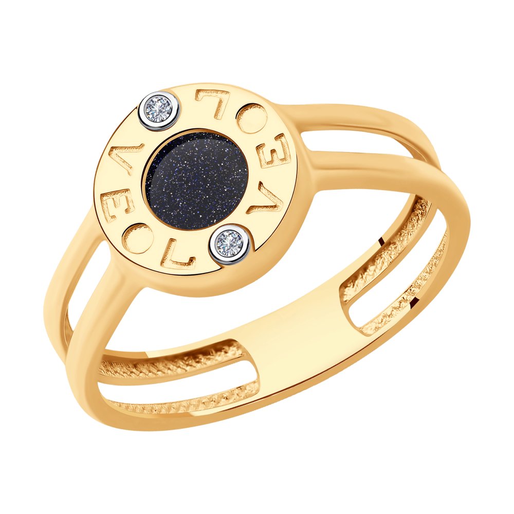Золотое кольцо SOKOLOV 1012183 с бриллиантом и авантюрином