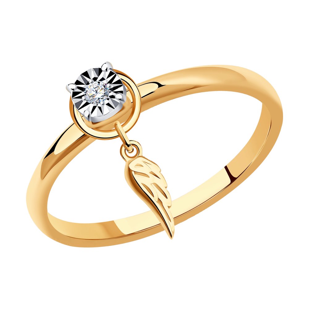 Золотое кольцо Крылья SOKOLOV с бриллиантом 1012188