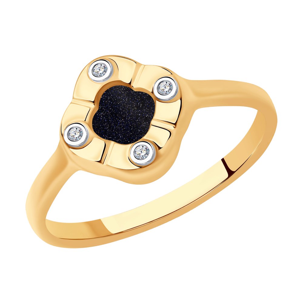 Золотое кольцо SOKOLOV 1012205 с бриллиантом и авантюрином
