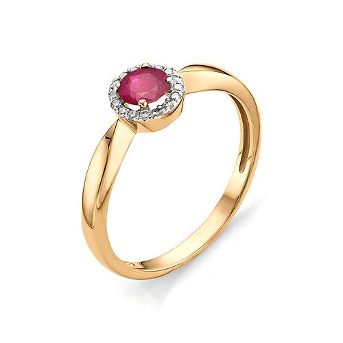 Золотое кольцо АЛЬКОР 11063-103 с бриллиантом и рубином