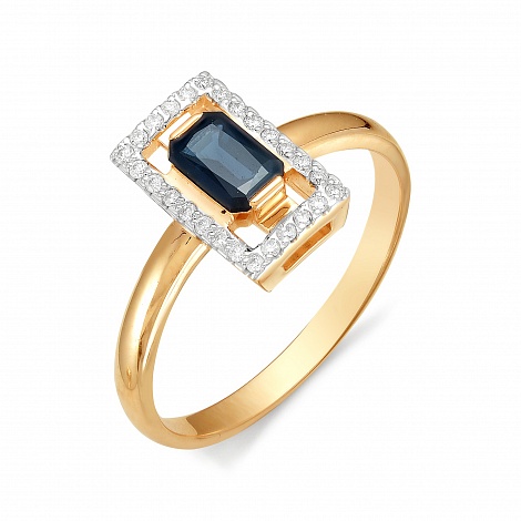 Золотое кольцо АЛЬКОР 11506-102 с бриллиантом и сапфиром