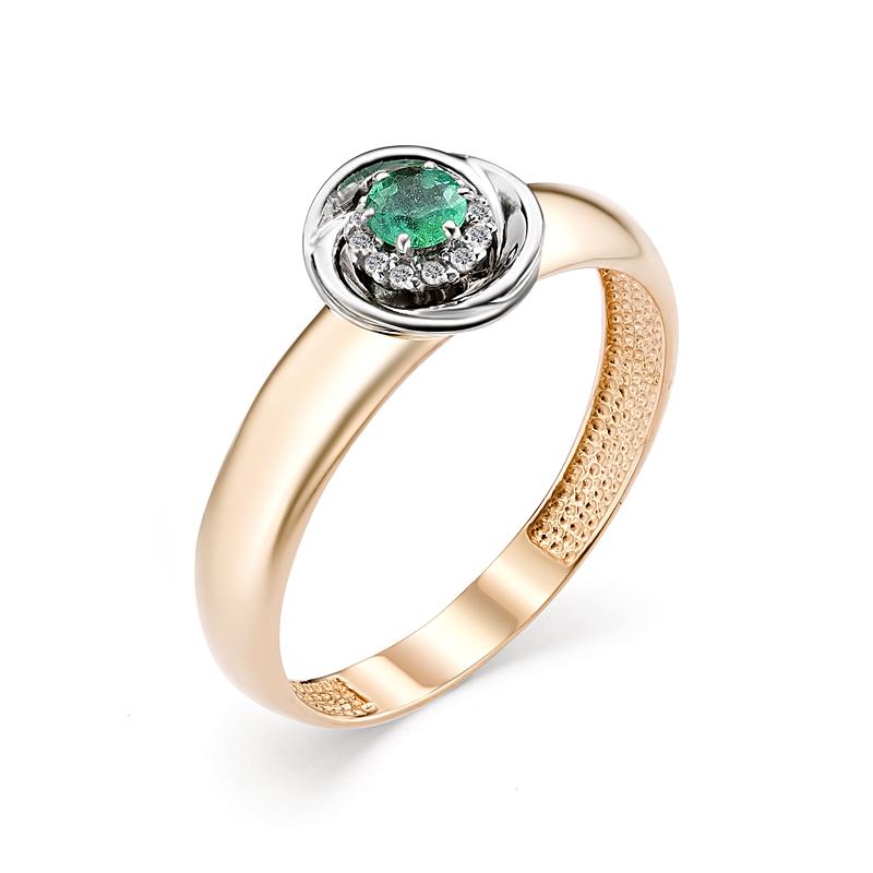 Золотое кольцо АЛЬКОР 11534-101 с бриллиантом и изумрудом