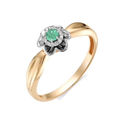 Золотое кольцо АЛЬКОР 11980-101 с бриллиантом и изумрудом