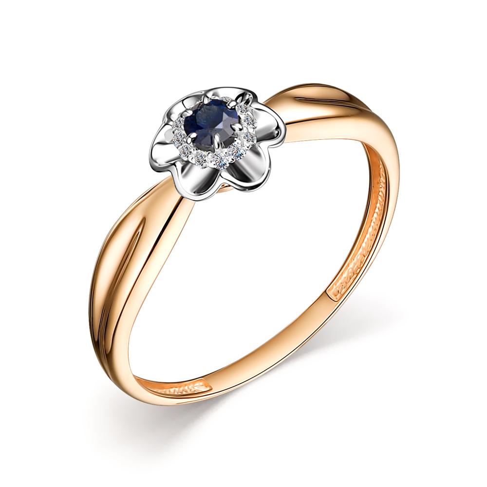 Золотое кольцо АЛЬКОР 11980-102 с бриллиантом и сапфиром