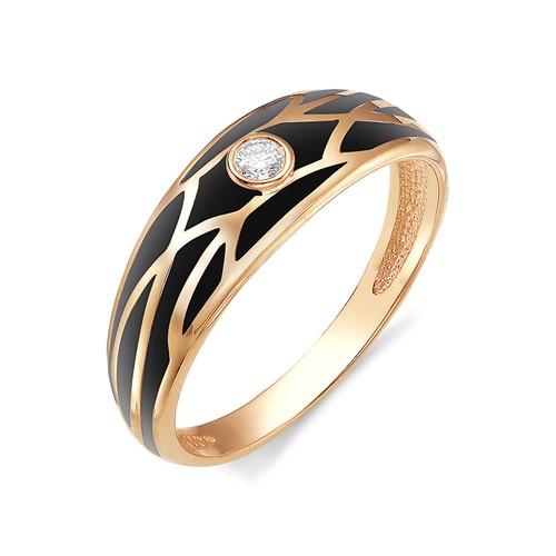 Золотое кольцо АЛЬКОР 11998-100 с бриллиантом и эмалью