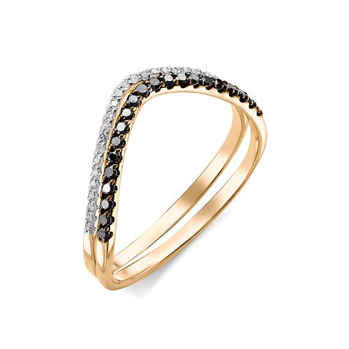 Золотое кольцо АЛЬКОР 12347-113 с бриллиантом и чёрным бриллиантом