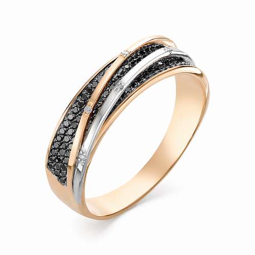 Золотое кольцо АЛЬКОР 12350-113 с бриллиантом и чёрным бриллиантом