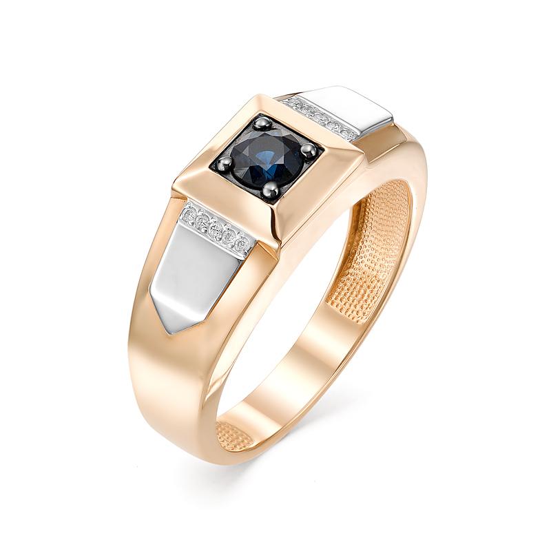 Золотое кольцо АЛЬКОР 12457-102 с бриллиантом и сапфиром
