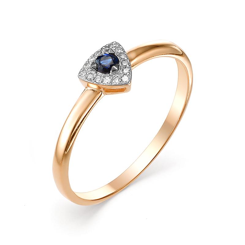Золотое кольцо АЛЬКОР 12505-102 с бриллиантом и сапфиром
