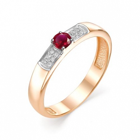 Золотое кольцо АЛЬКОР 12546-103 с бриллиантом и рубином