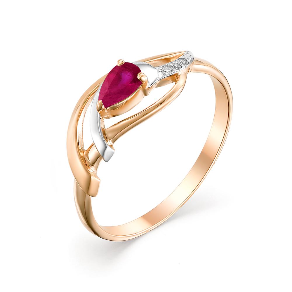 Золотое кольцо АЛЬКОР 12577-103 с бриллиантом и рубином