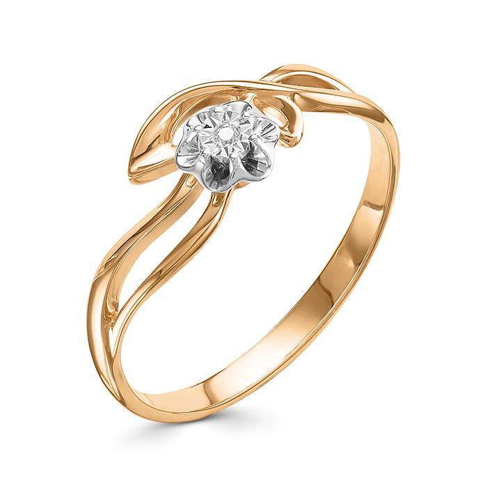 Золотое кольцо АЛЬКОР 12625-100 с бриллиантом