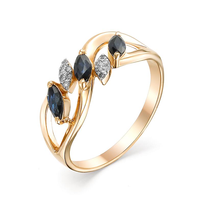 Золотое кольцо АЛЬКОР 12646-102 с бриллиантом и сапфиром