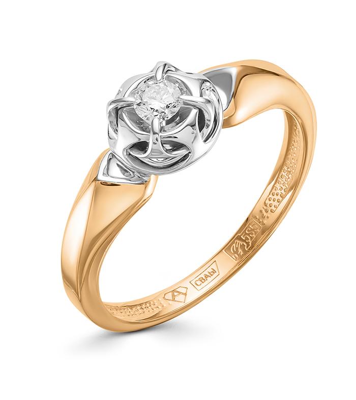 Золотое кольцо АЛЬКОР 12699-100 с бриллиантом