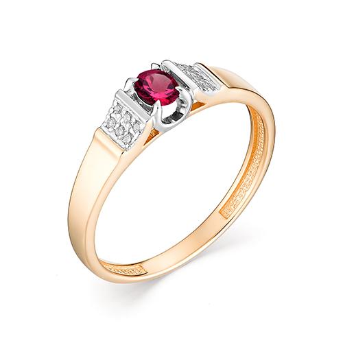 Золотое кольцо АЛЬКОР 12898-103 с бриллиантом и рубином