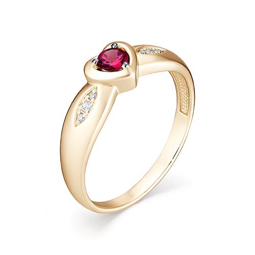 Золотое кольцо АЛЬКОР 12977-103 с бриллиантом и рубином