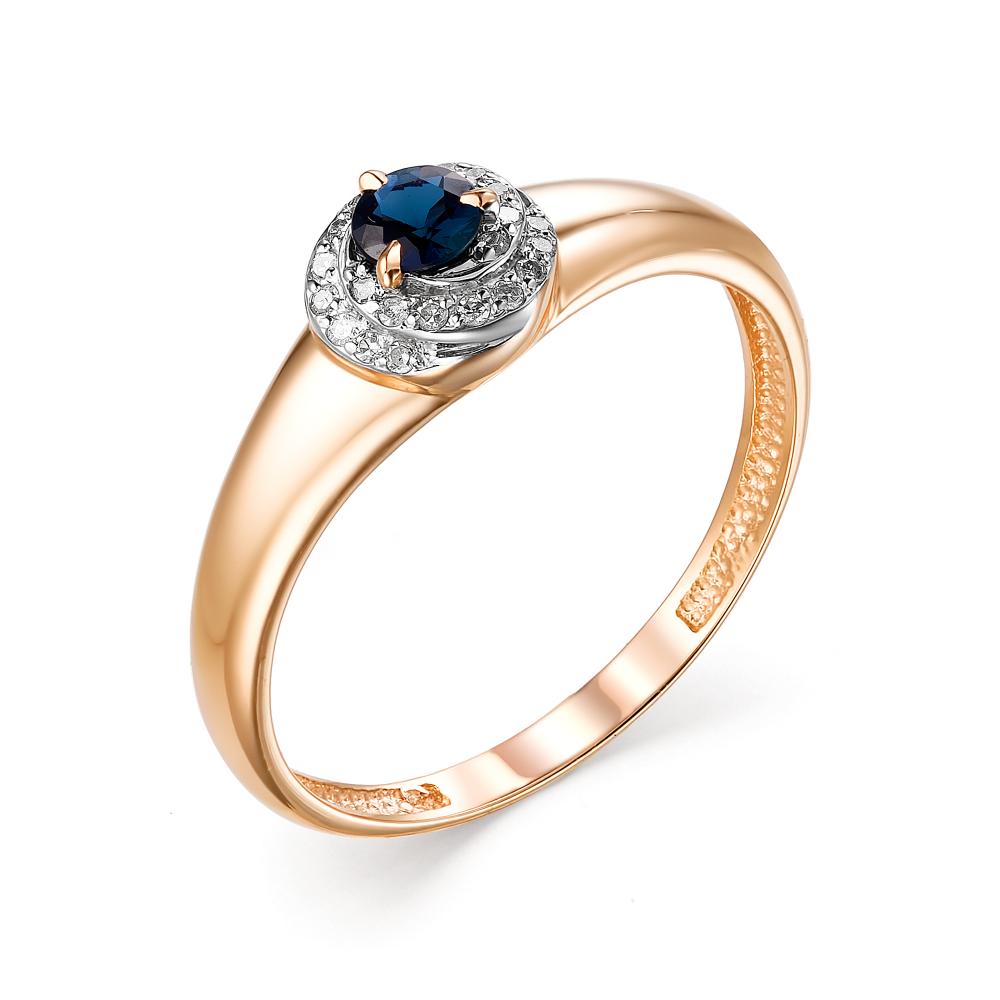 Золотое кольцо АЛЬКОР 13030-102 с бриллиантом и сапфиром