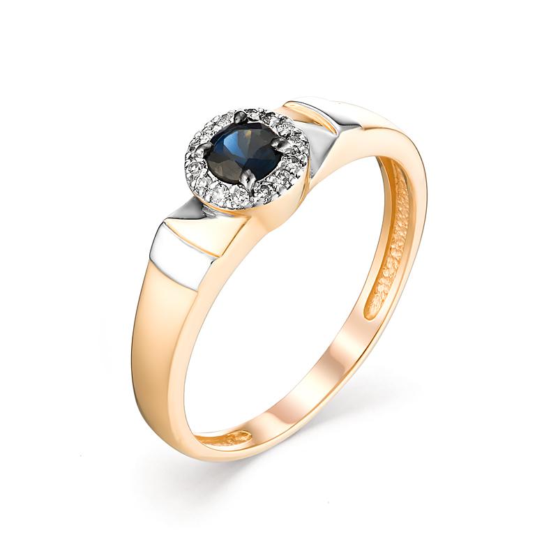 Золотое кольцо АЛЬКОР 13081-102 с бриллиантом и сапфиром