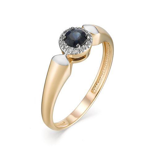 Золотое кольцо АЛЬКОР 13085-102 с бриллиантом и сапфиром