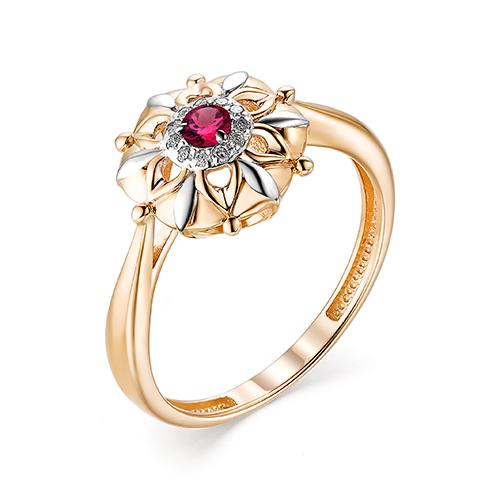 Золотое кольцо АЛЬКОР 13158-103 с бриллиантом и рубином
