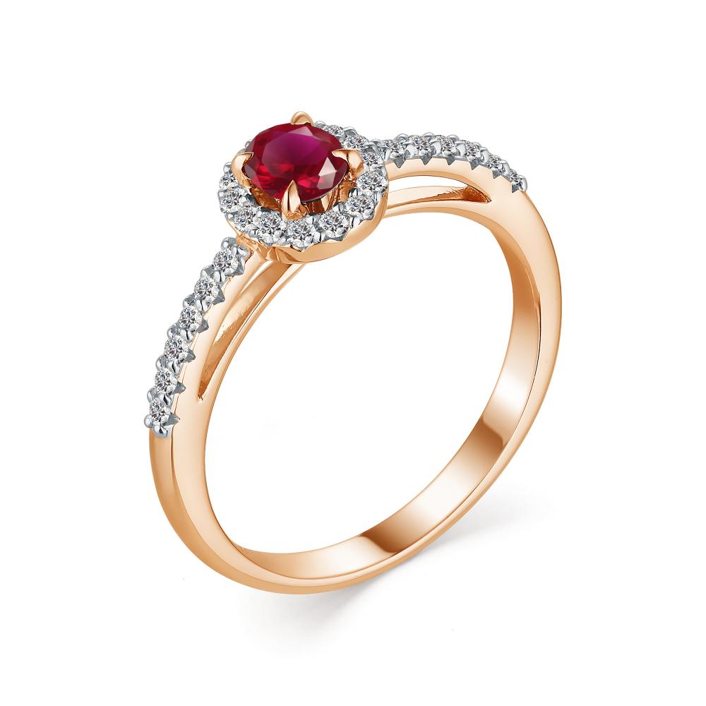 Золотое кольцо АЛЬКОР 13300-103 с бриллиантом и рубином