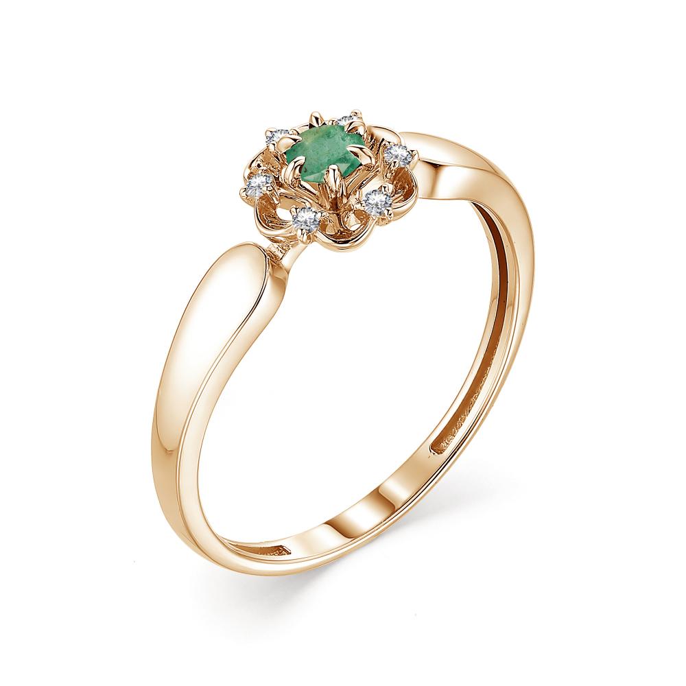 Золотое кольцо АЛЬКОР 13328-101 с бриллиантом и изумрудом