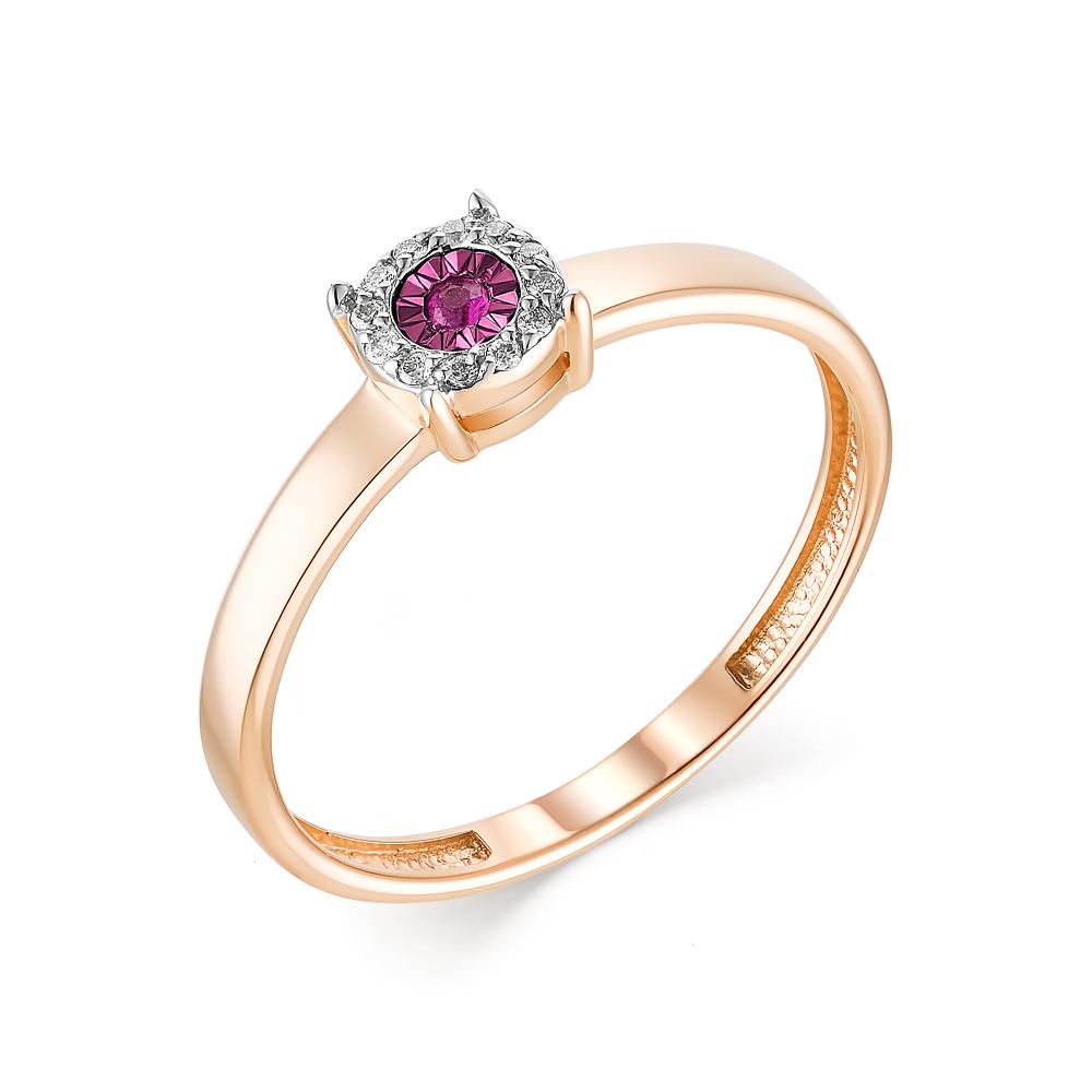 Золотое кольцо АЛЬКОР 13395-103 с бриллиантом и рубином