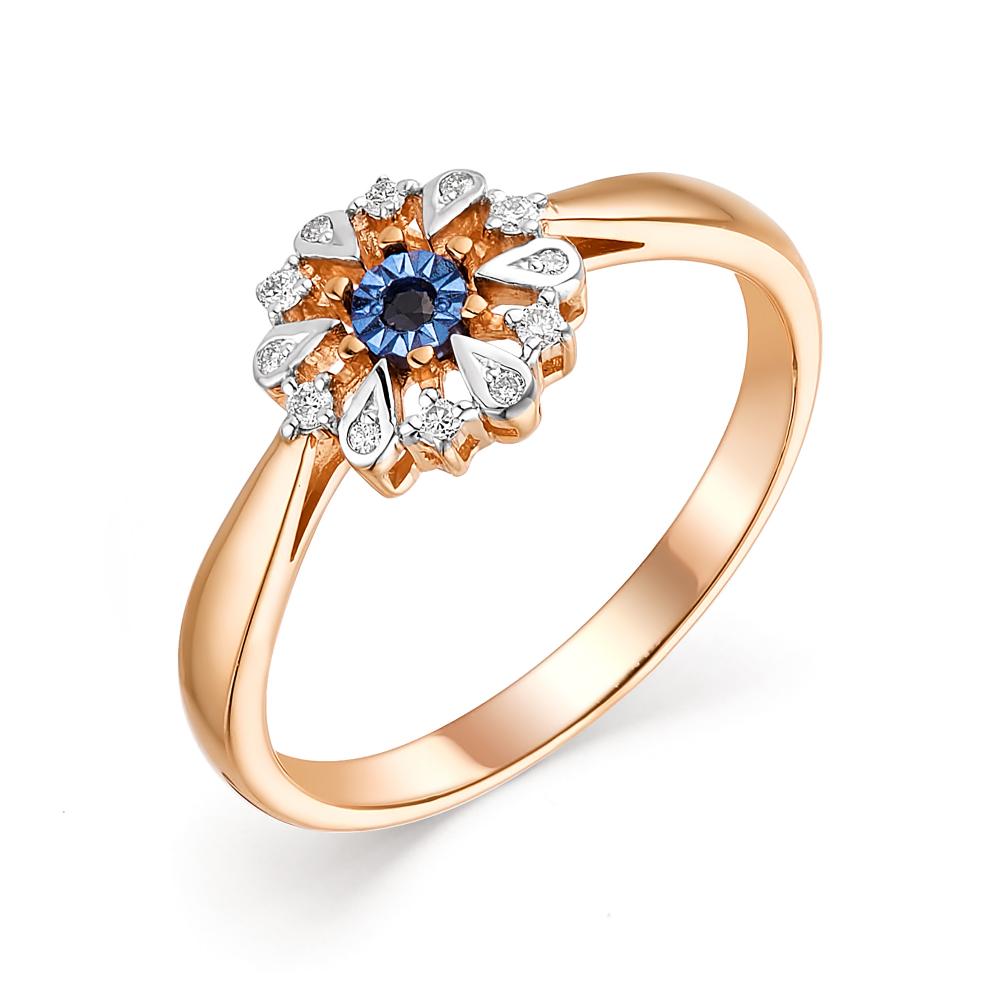 Золотое кольцо АЛЬКОР 13396-102 с бриллиантом и сапфиром